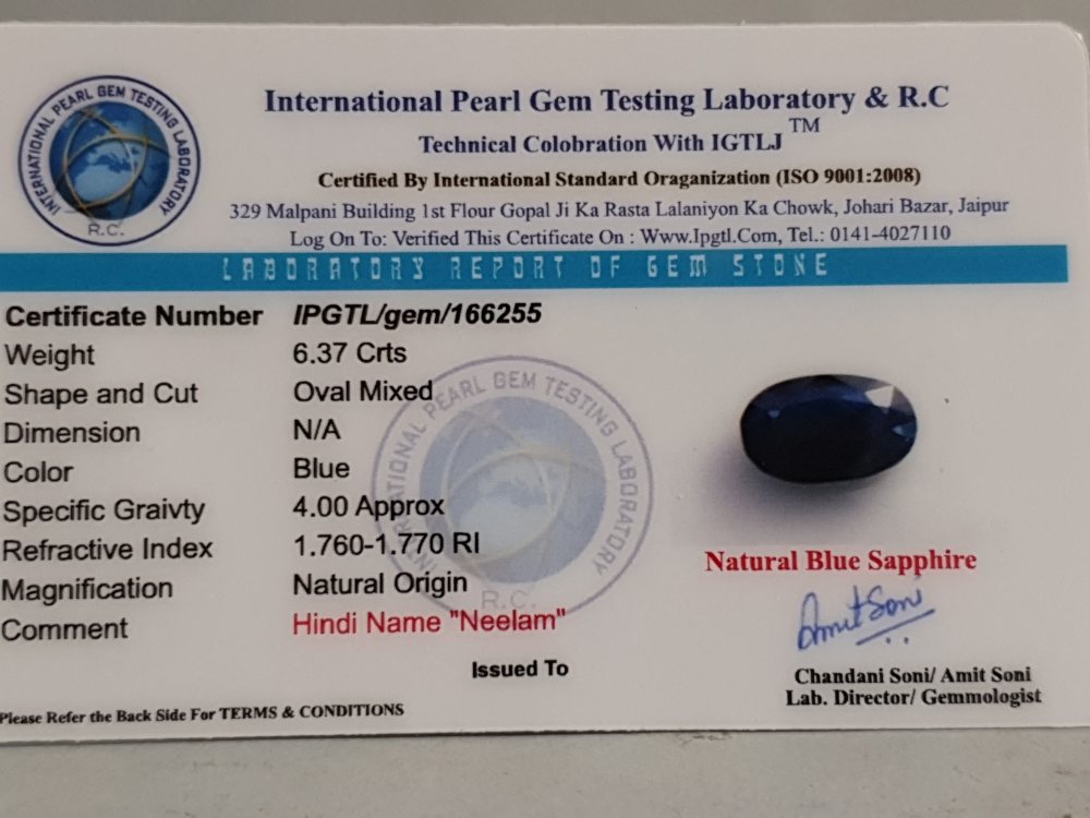 NATURAL BLUE SAPPHIRE (NILAM) - 6.37CT