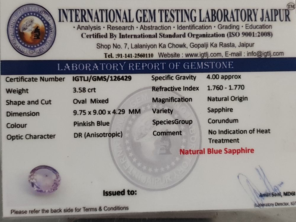 NATURAL BLUE SAPPHIRE (NILAM) - 3.58CT