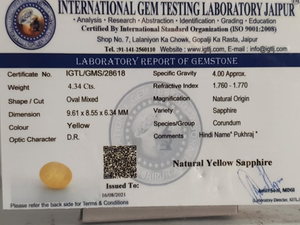 NATURAL YELLOW SAPPHIRE (PUKHRAJ) BANGKOK - 4.35CT